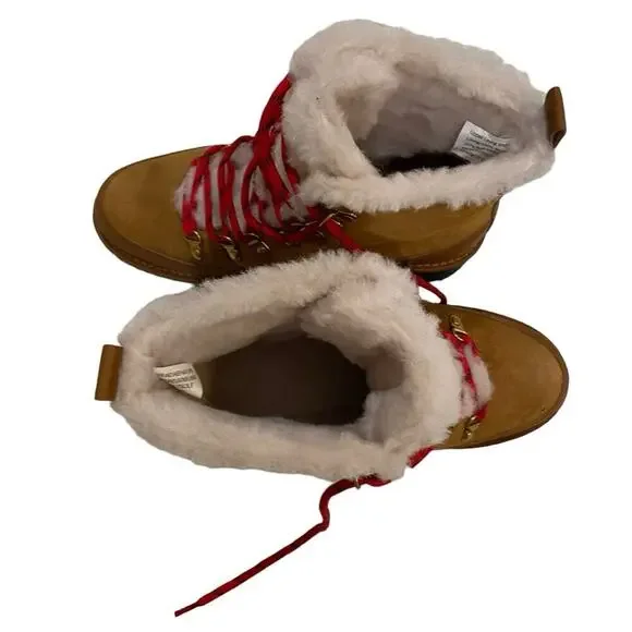 Tory Burch Thea Shearling Boots Size- 7.5 Suede Color: Natural